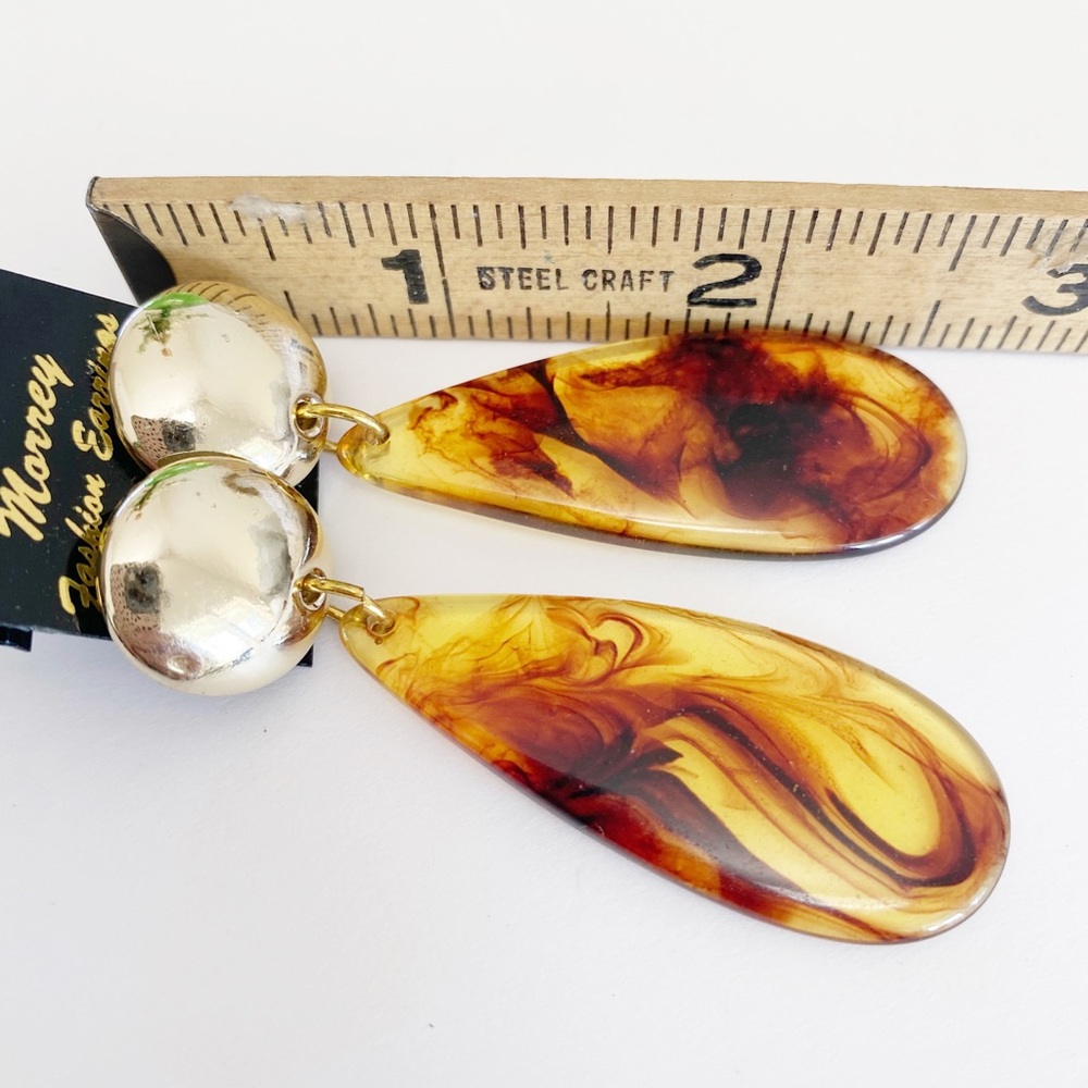 Tortoiseshell Amber Colored Plastic Dangle Earrin… - image 3